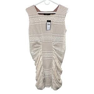 NWT BCBGMAXAZRIA Renee Ivory Eyelet Mesh Ruched Bodycon Dress
